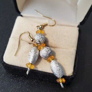 Silver and Yellow Plastic Bead Hook Earrings Style
